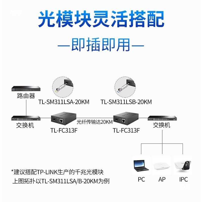TP-LINK TL-FC313F Gigabit single-mode multimode single-fiber dual-fiber photoelectric converter fiber transceiver SFP