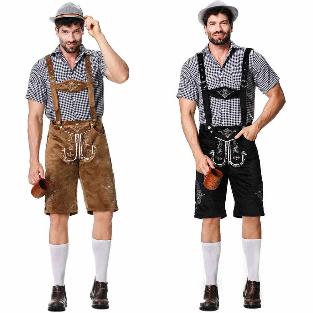 European & American German Oktoberfest Party Costume Bavarian Suspenders Leather Pants Set