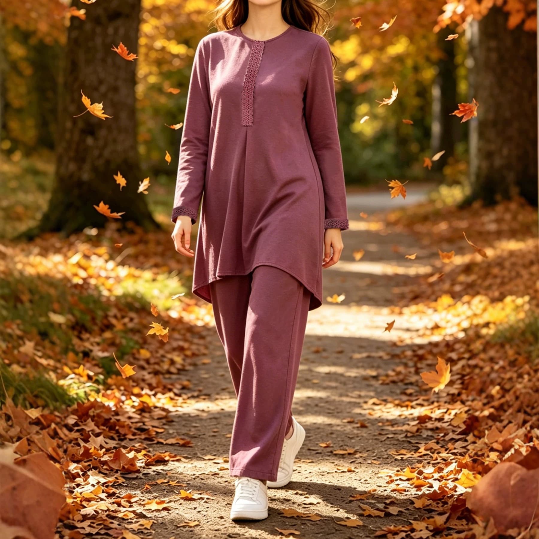 Cross-Border Amazon Best-Selling Abayas Suit Long-Sleeved Round-Neck Lace Shirt + Wide-Leg Pants Set