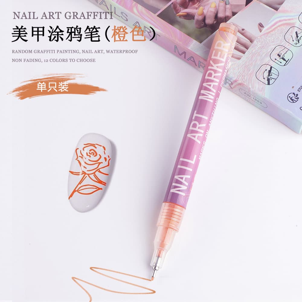 Nail Art Pen Hand-Painted Liner Brush DIY Wearable Nail Painting Pen Acrylic Paint Graffiti Pen 12-Color Set Nail Drawing Pen