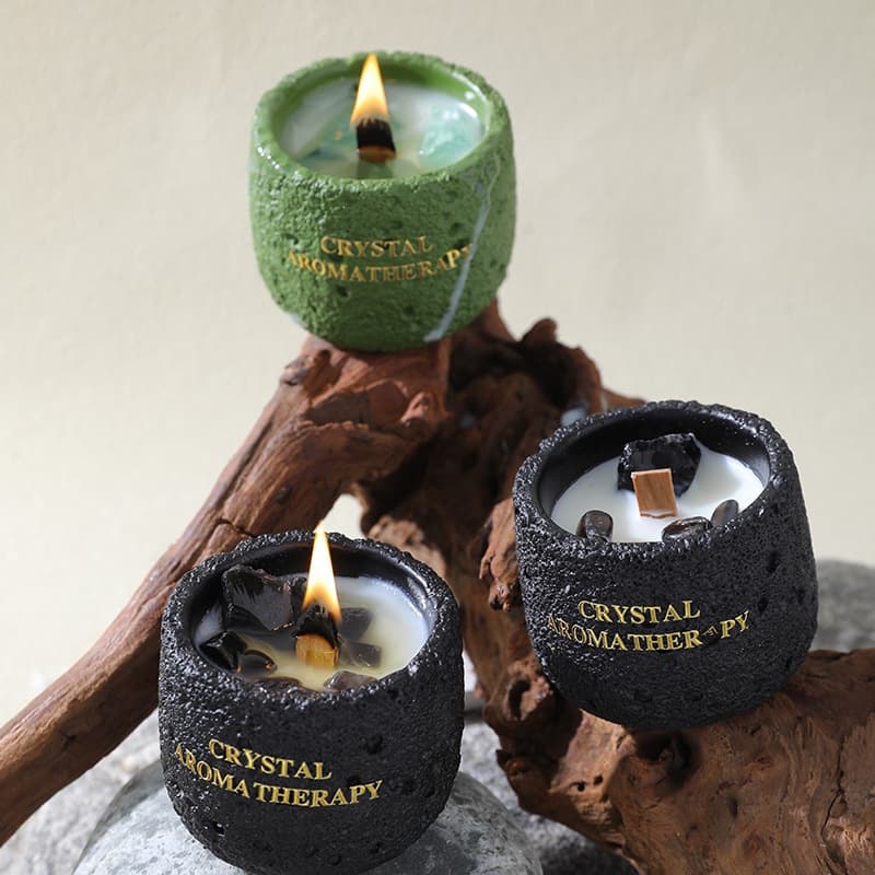 Ins-style candle with natural crystal decoration, home decor, direct supply of scented candles in cement cups, wholesale