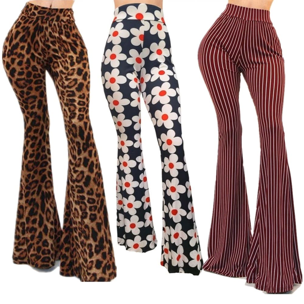 Cross-Border Hot Selling Women's Flared Long Pants 3D Digital Print 2026 Vertical Stripe Leopard Print Office Casual Pants Hip-Hugging Slimming