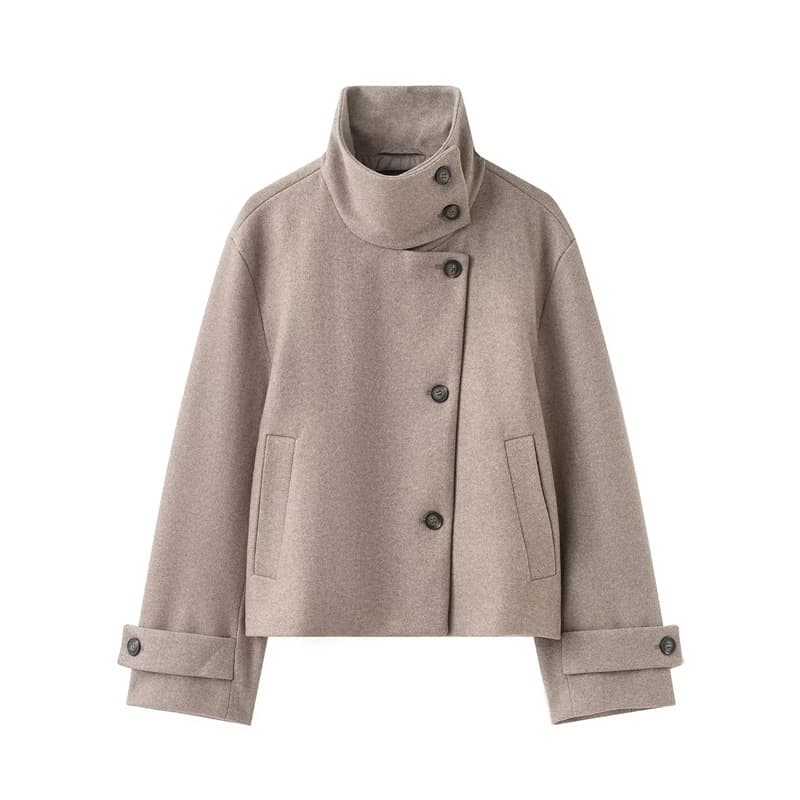 Cross-border European and American clothing autumn and winter new loose and slim single-breasted stand-up collar jacket casual tops for women 6318293