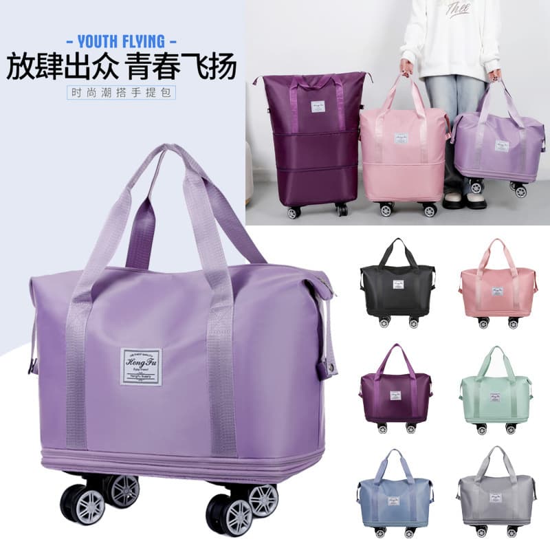 Universal wheel expandable luggage storage bag large capacity pull rod travel bag dry and wet separation fitness bag