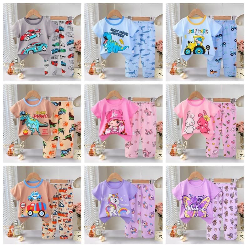 Kid's Pajamas 2026 Children's Pajamas Casual Summer Floral Short Sleeve Long Pants Factory Direct