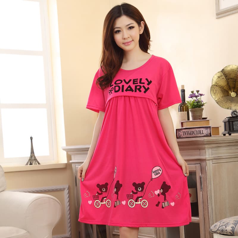 Summer Maternity Confinement Wear, Nursing Skirts for Export, Nursing Nightgowns, Thin Short-Sleeved Pajamas, Women's Milk Silk Dress