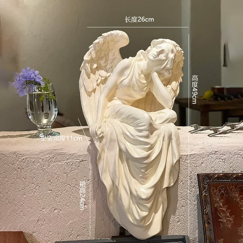 European Retro Sitting Angel Girl Resin Figurine Home Living Room Entryway Balcony Desktop Decoration Wholesale