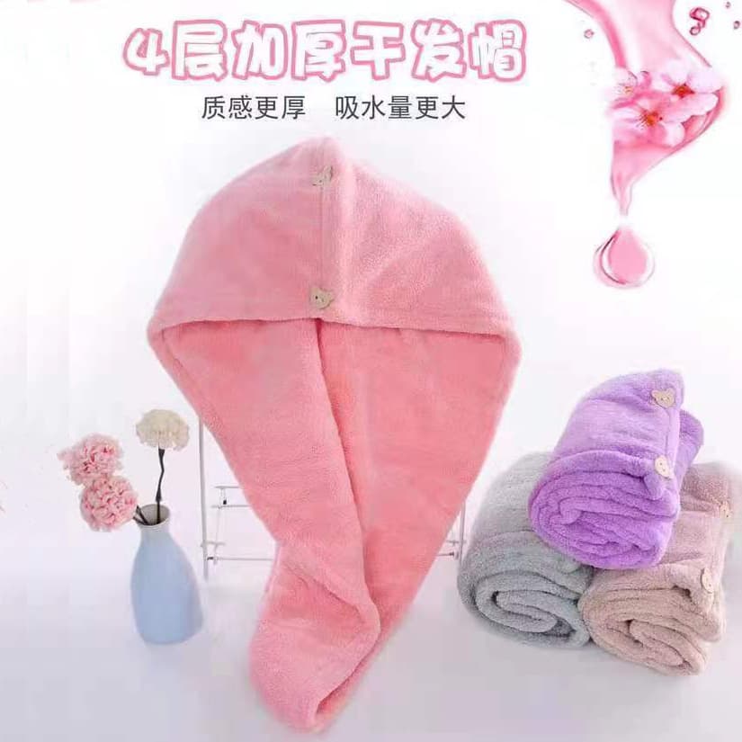 Single-Layer Hair Drying Cap Head Wrap, Coral Fleece Absorbent Quick-Dry Shower Cap for Adults, Dormitory Long Hair Towel