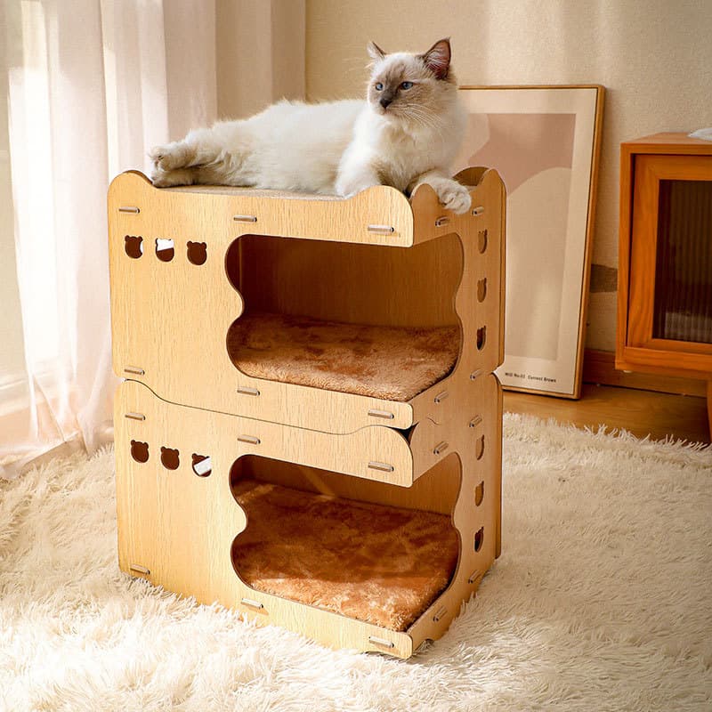 Cat Bed Cat Scratcher Integrated Wear-Resistant No Shedding Double-Layer Stackable Wooden Cat House Corrugated Cardboard Cat Toy