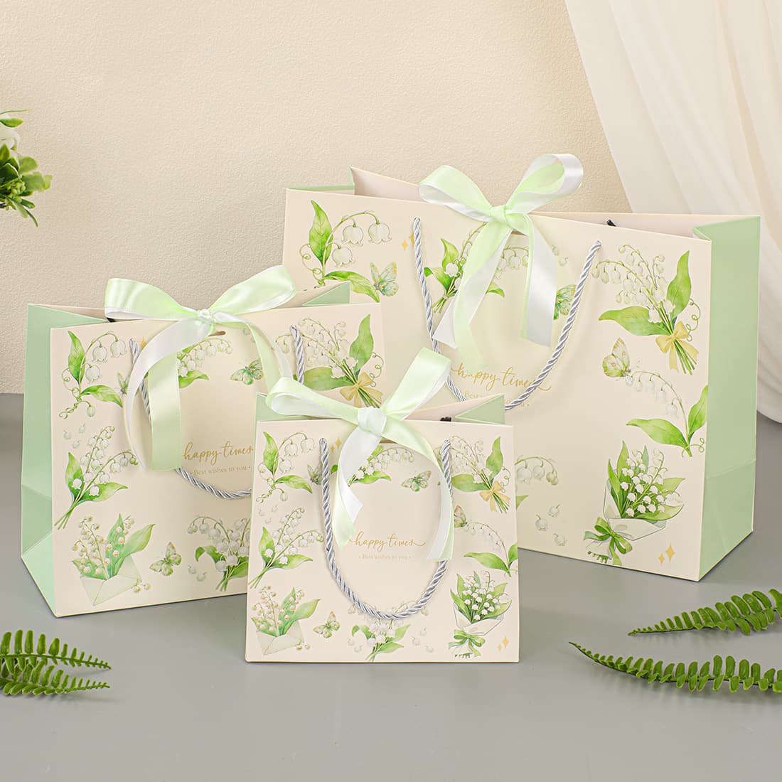 European Lily of the Valley Gift Bag Premium Gift Bag Fresh Floral Print Tote Bag Cross-Border Paper Bag Gift Wrapping