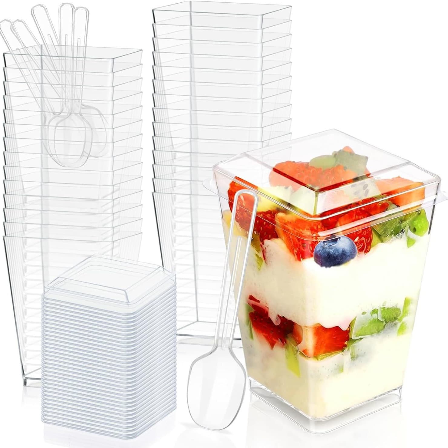 Disposable Square Dessert Cup, Pudding Cup, Round Tall Mousse Cup, Ice Cream Cup, Wood Pulp Cake Cup