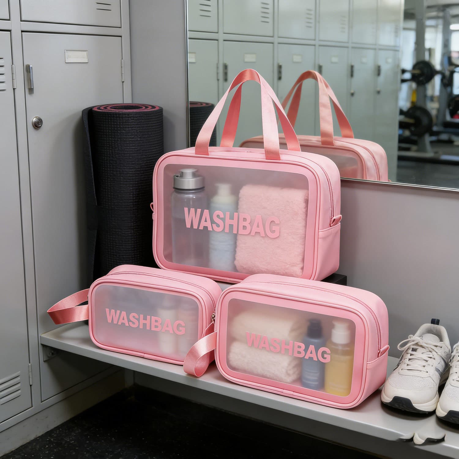 New Transparent Frosted 3-Piece Makeup Bag Set, Cross-Border Travel Toiletry Bag, Multifunctional Skincare Storage Bag