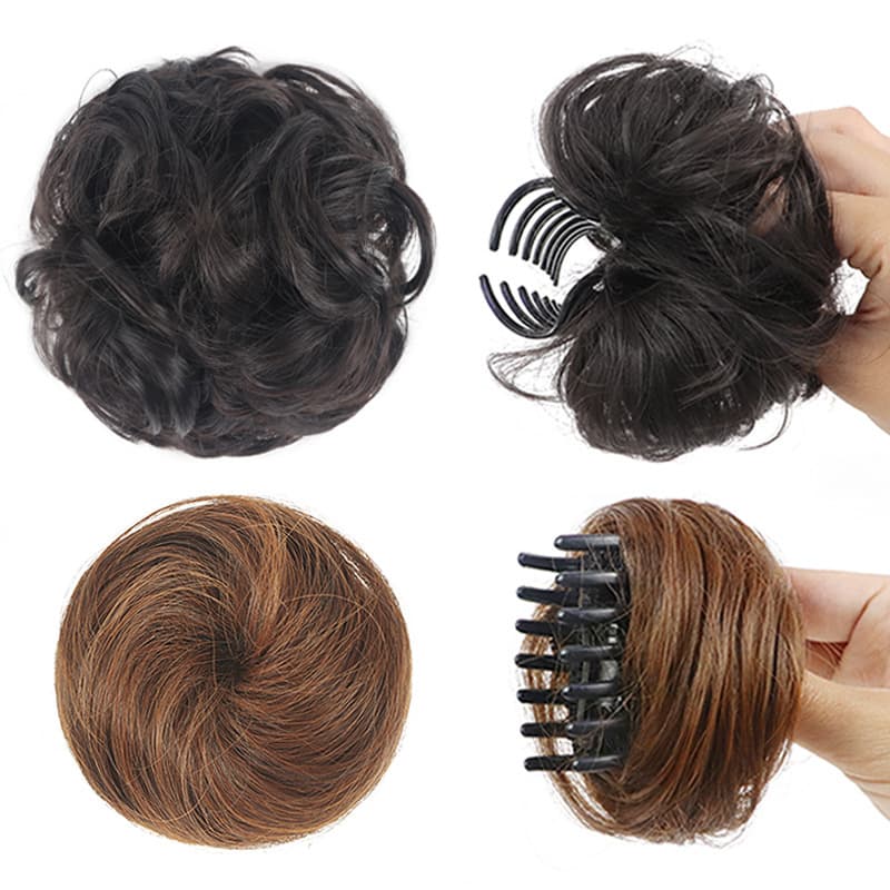 Clip-on wig for women with round head, long beard, curly hair bun, half round head, bridal hair accessories, fluffy natural hair twister