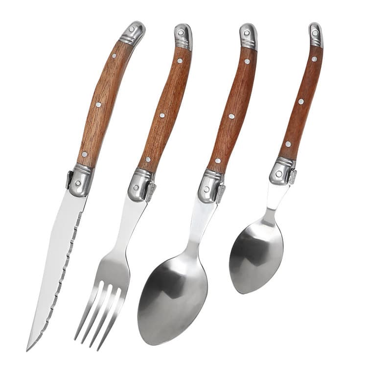 Jinhaiyue Sapele Wood Handle Stainless Steel Western Cutlery Solid Wood Handle Steak Knife and Fork Daily Use Dining Knife Spoon Fork
