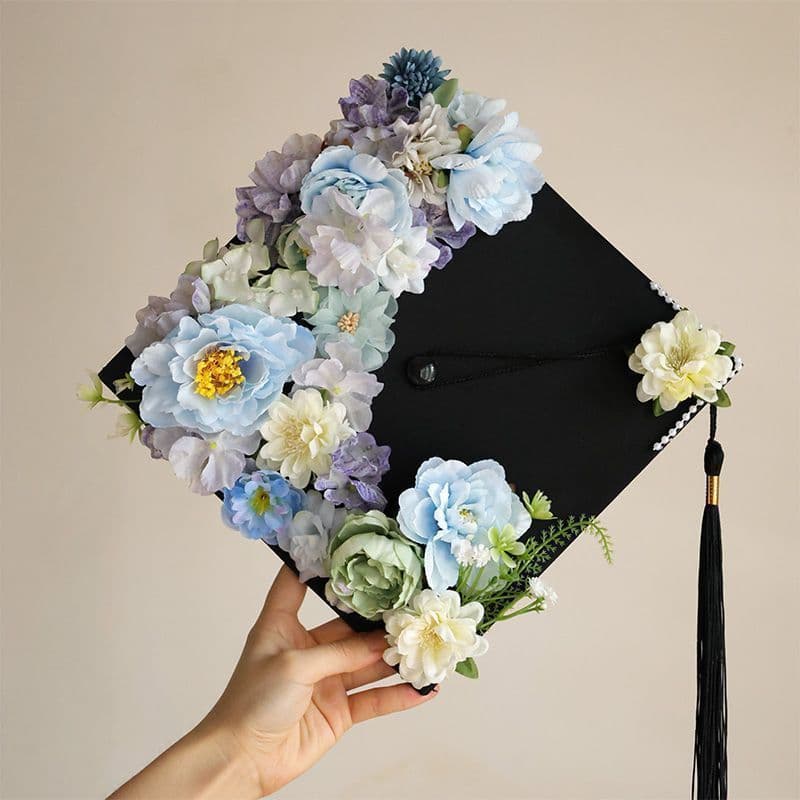 DIY Graduation Cap with Artificial Flowers, Simulation Flowers for College Graduation Photos, Gift for Girlfriend or Best Friend