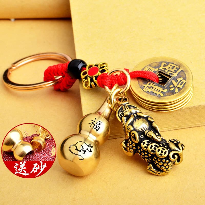 Brass Chopsticks Keychain Zodiac Gourd Cinnabar Pendant Yiwu 1 Yuan Small Commodity Low Price TikTok Viral Product