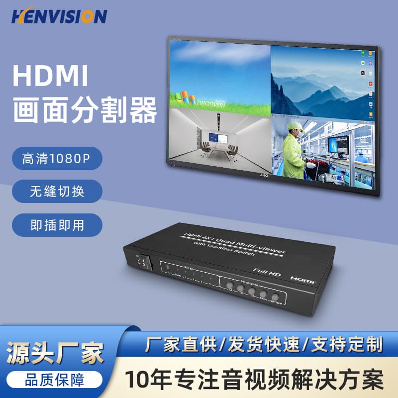 HDMI Switcher with Seamless Picture-in-Picture, 4-in 1-out Supports 4K TV Screen Splitting