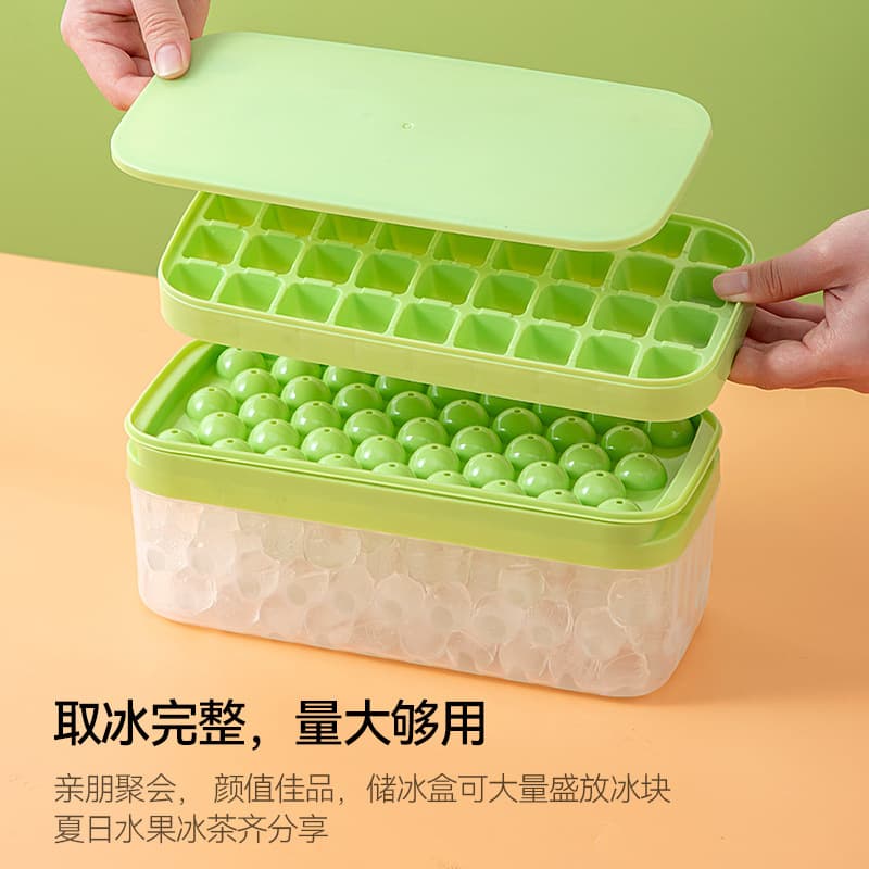 Ice Cube Tray Mold, Food-Grade Ice Grid, Large-Capacity Ice Ball Maker and Storage Box for Refrigerator