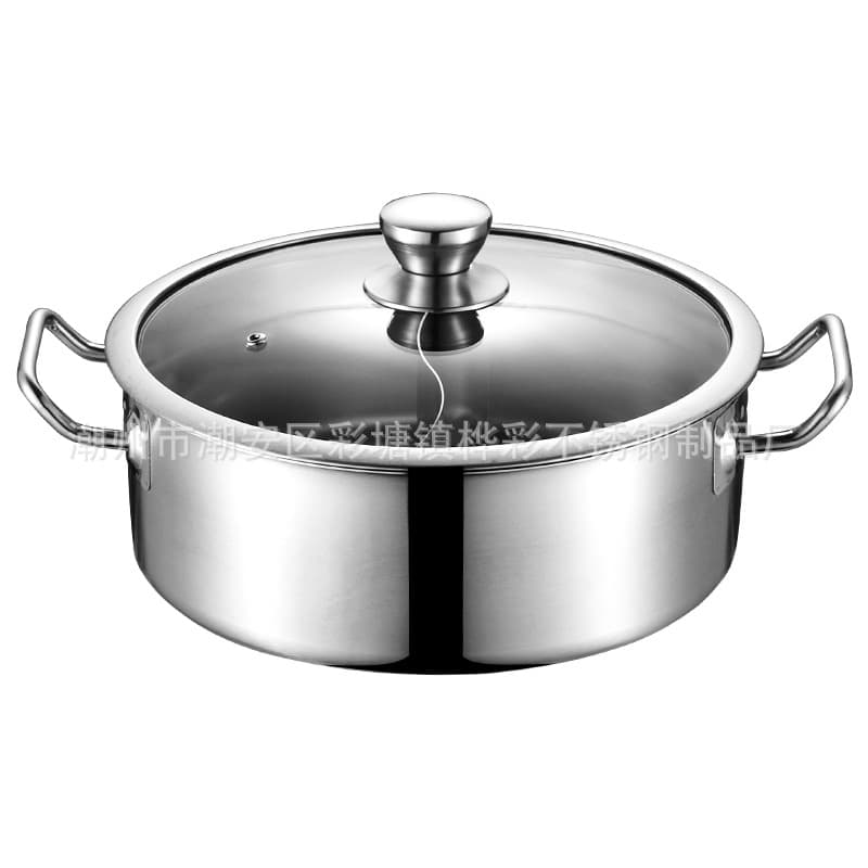 Three-Layer Composite Steel Hot Pot with Dual Handles, Clear Broth Pot, Induction Cooker Compatible, Integrated Dual-Flavor Pot with Strainer, Mother-Child Pot Wholesale