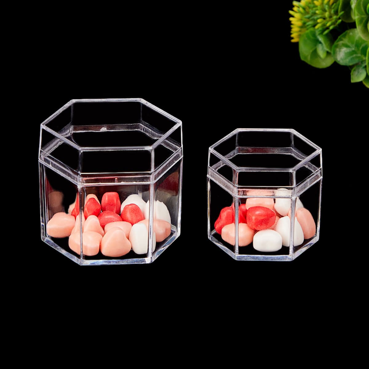 Transparent Hexagonal Candy Box, Crystal Slime Container, Kids Elastic Band & Jewelry Storage Box, Wedding Favor Gift Box