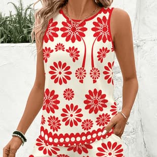 Summer Floral Print Two-Piece Set Women's Sleeveless Vest + Shorts Casual Vacation Outfit Beach