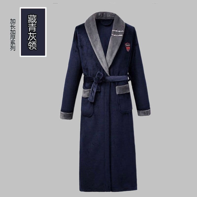 Men's Coral Fleece Bathrobe, Autumn/Winter Long-Sleeve Indoor Homewear, Thickened and Warm Flannel Robe