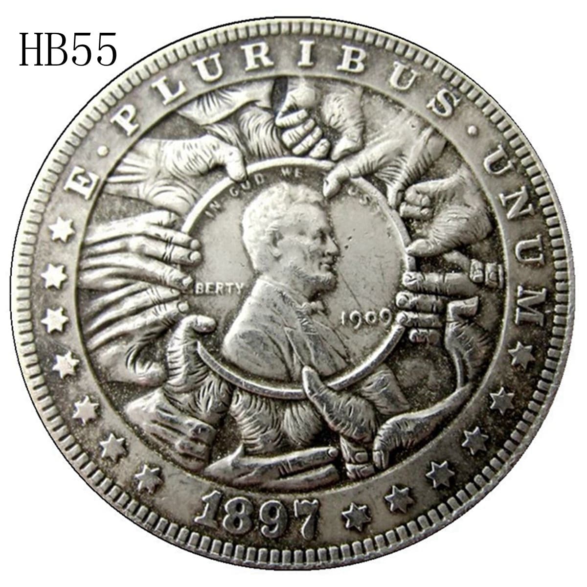 HB55 round box antique-style craft hobo coins US silver dollar Lincoln coin brass silver-plated material