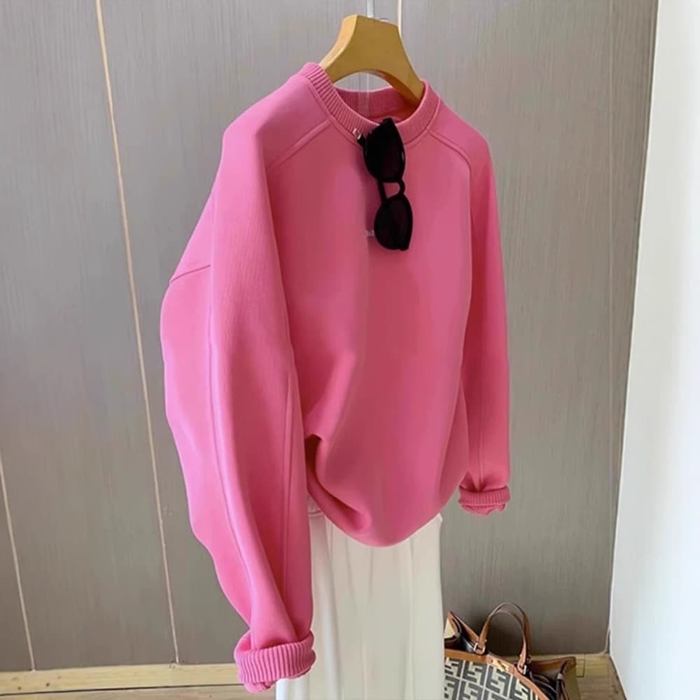 Premium Loose Fit Top Petite American Casual Pink Round Neck Sweatshirt Women 2024 Fall Winter New Trendy