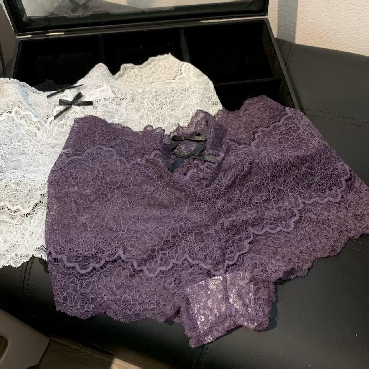 French Sexy Lace Women's Boxer Briefs, Butterfly Bow Girl Mid-Rise Jacquard Pure Desire Hot Panties for Women