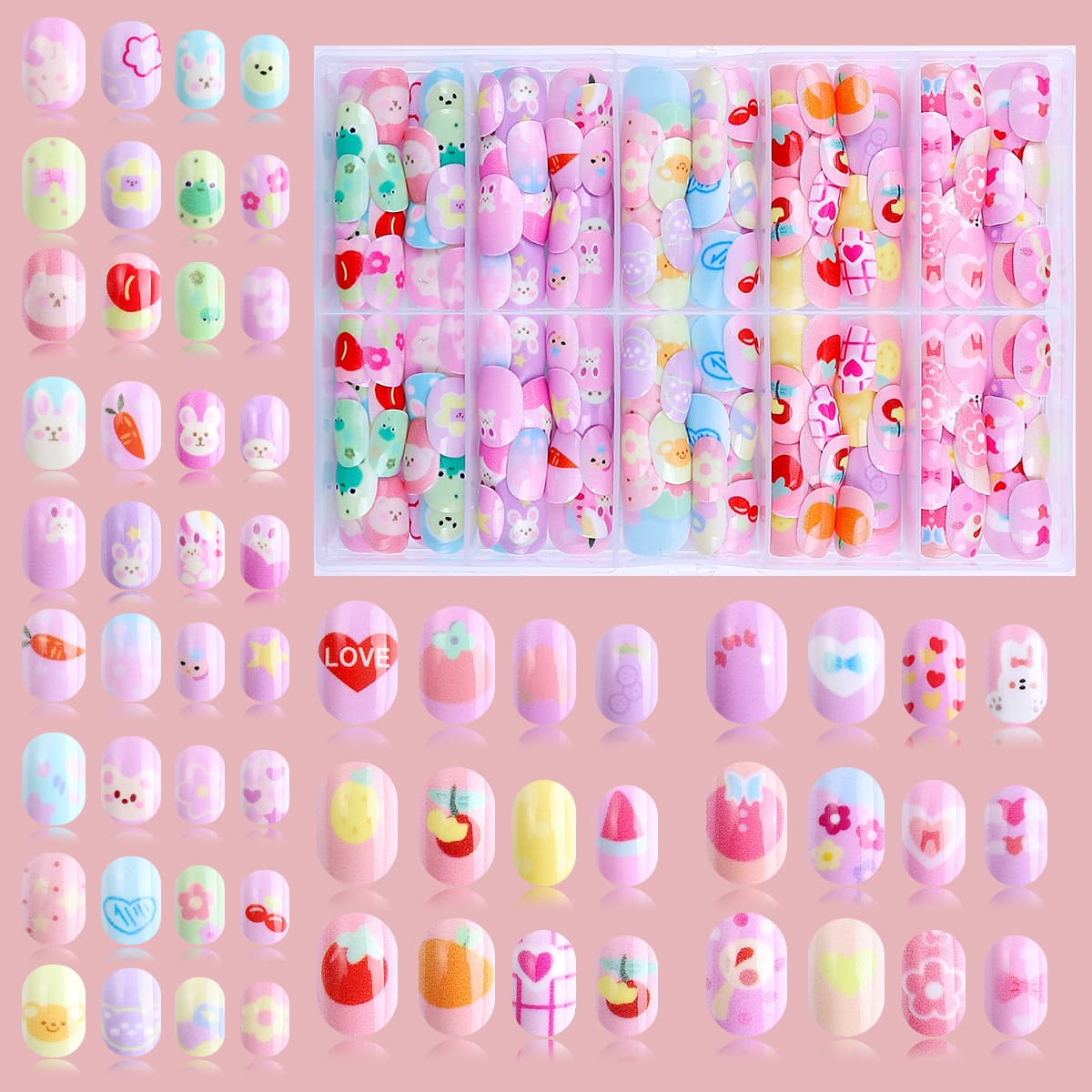 120 Pieces Kids Wearable Nails Cute Style Childlike Heart Small Flowers Removable Fake Nails Wholesale