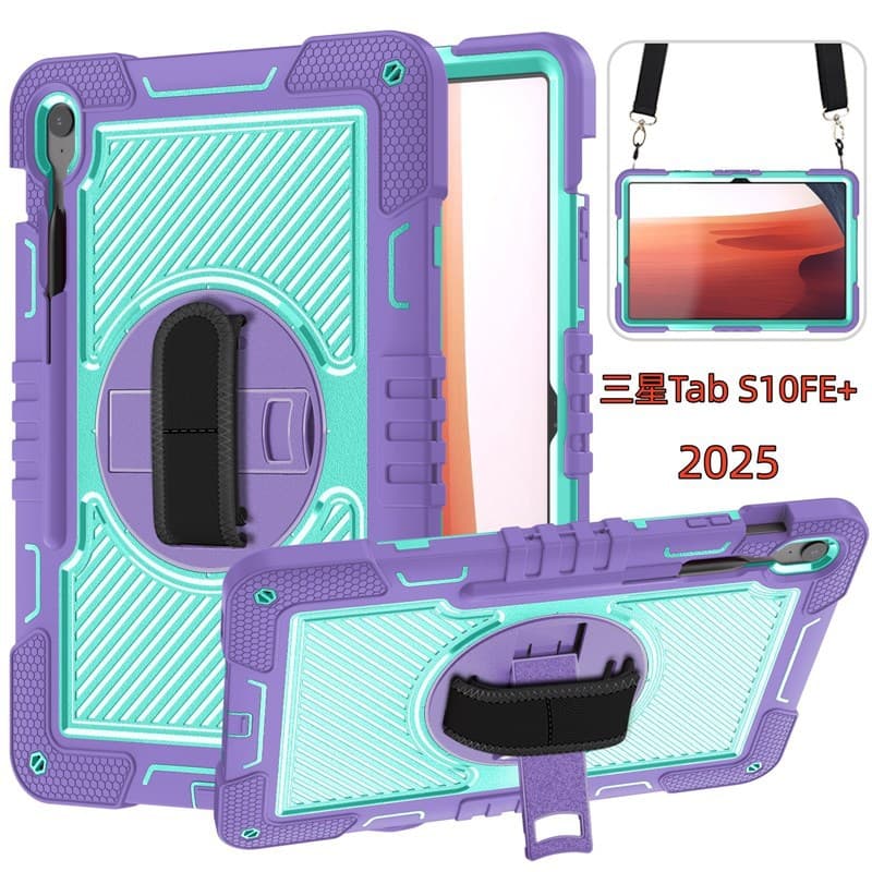Compatible with Samsung Tab S10 FE+ Tablet Case Rotating Stand Hand Strap S10 FE Full Coverage Shockproof Shell A9+