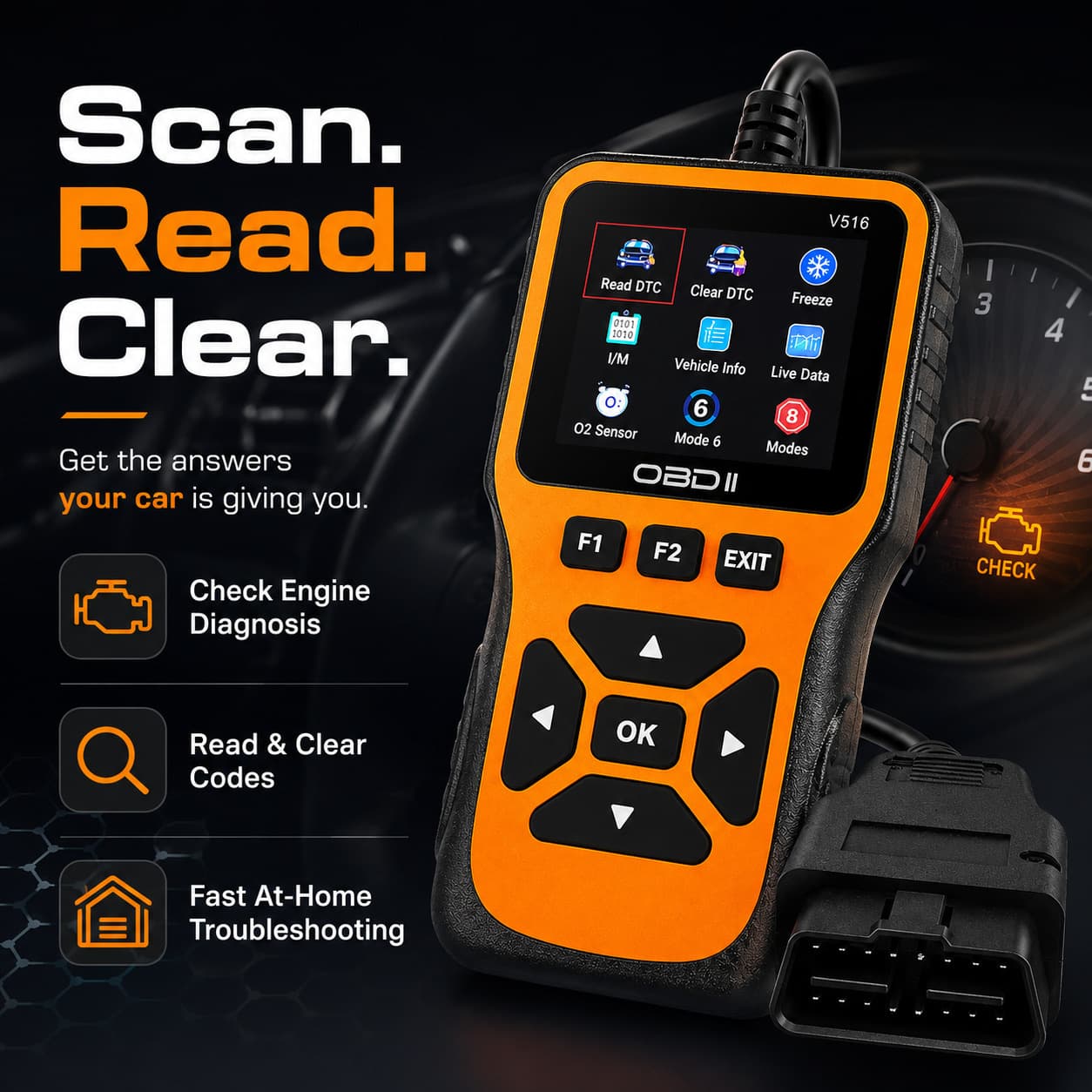 V516 OBD2 Scanner Automotive Truck Fault Diagnostic Tool Compatible with 1996 and Newer Vehicles