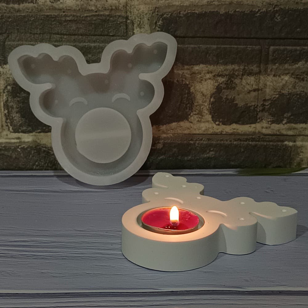 S2297 Elk Candle Holder Decorative Cement Plaster Mold DIY Silicone Mold