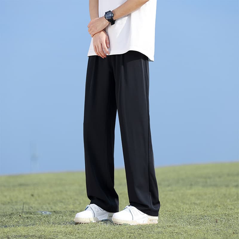 American Retro Ice Silk Trousers Men Spring Summer Thin Drape High-Street Vibe Pants Straight-Leg Loose Casual Pants
