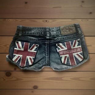 Cross-border EU/US Streetwear Vintage Flag Cuffed Hem Design Denim Shorts Women 2 Hot Girl Straight Denim Shorts