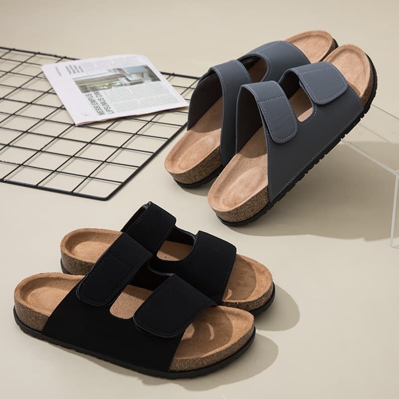 New Summer Men's Cork Non-Slip Sandals, Fashion Student Indoor Flip-Flops, Double-Strap Outdoor Beach Shoes