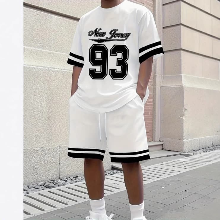 2025 summer cross-border European and American new trendy brand men's casual suits Men's round neck T-shirt shorts suit