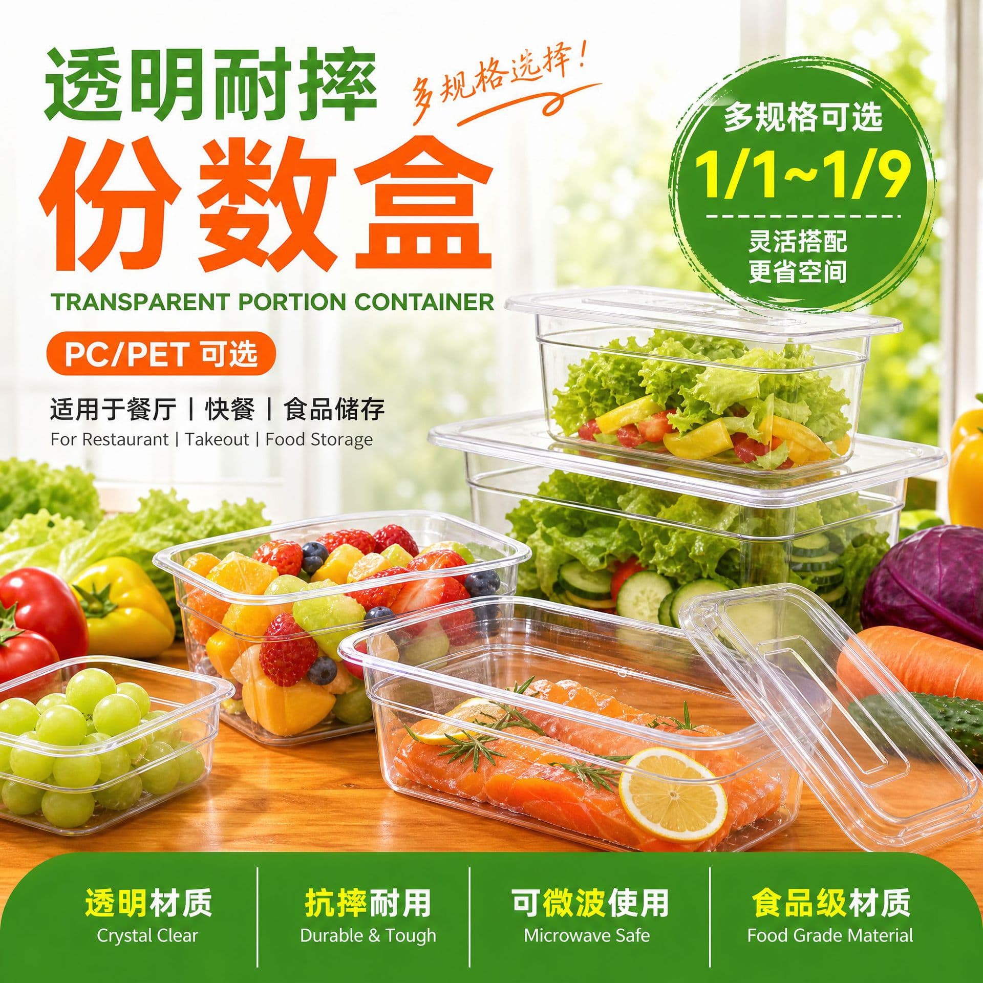 PC Portion Cup Acrylic Transparent Portion Box Multi-Specification Square Durable Food Pan Fast Food Tray Fruit Portion Cup