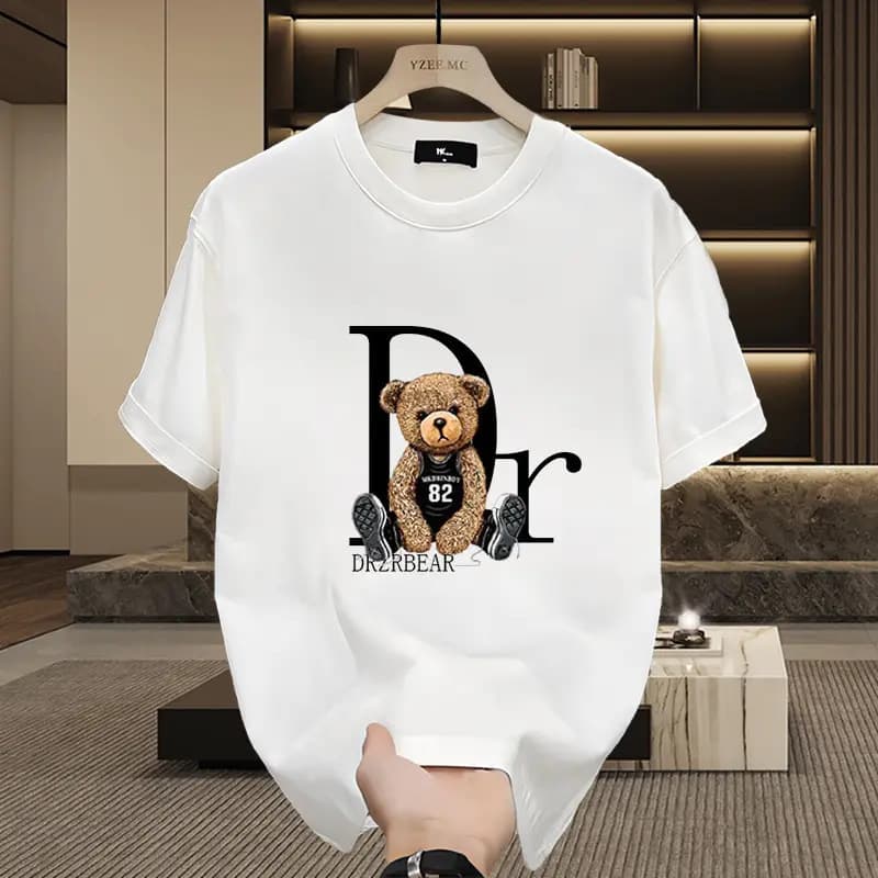 New Spring/Summer Short Sleeve Bear T-Shirt for Men, Versatile Casual Heavyweight Branded Ins Base Tee Top