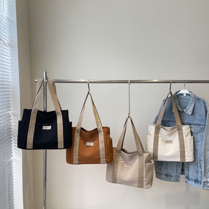 New portable Japanese and Korean canvas shoulder bag women's bag large capacity multi-bag fabric bag casual work solid color tote bag