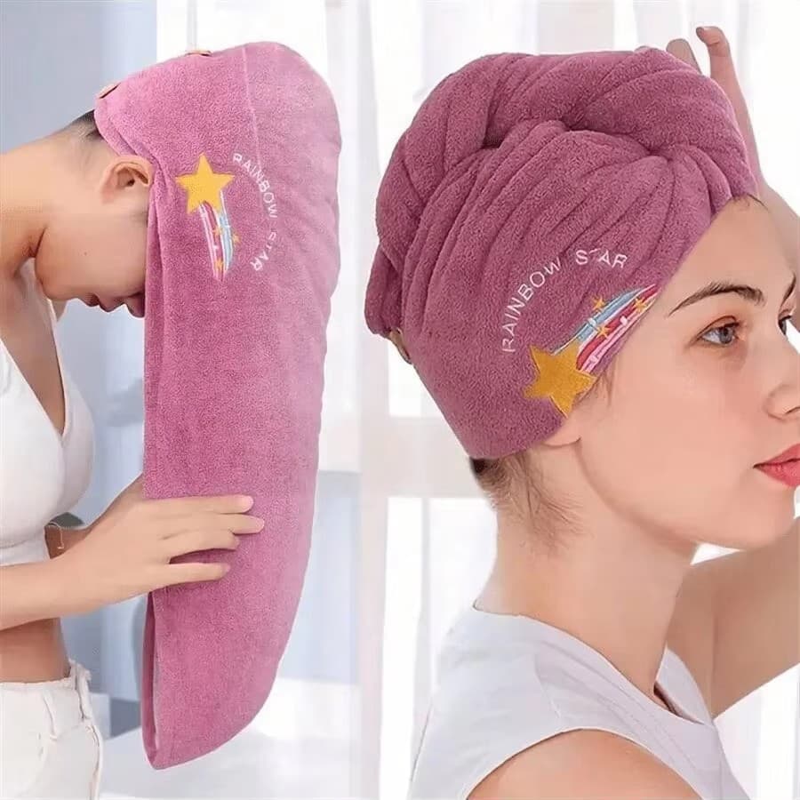 Coral Fleece Hair Drying Cap for Women, Cute Embroidered Soft Absorbent Quick-Dry Single-Layer Bath Cap, Factory Wholesale New Cartoon Cap