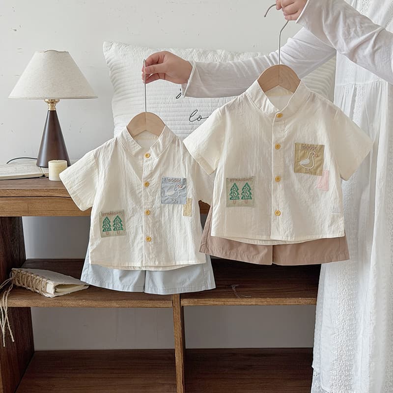 Infant and toddler suit, summer suit, baby boy, cute embroidered shirt, short-sleeved shorts, two-piece cardigan separate outing outfit