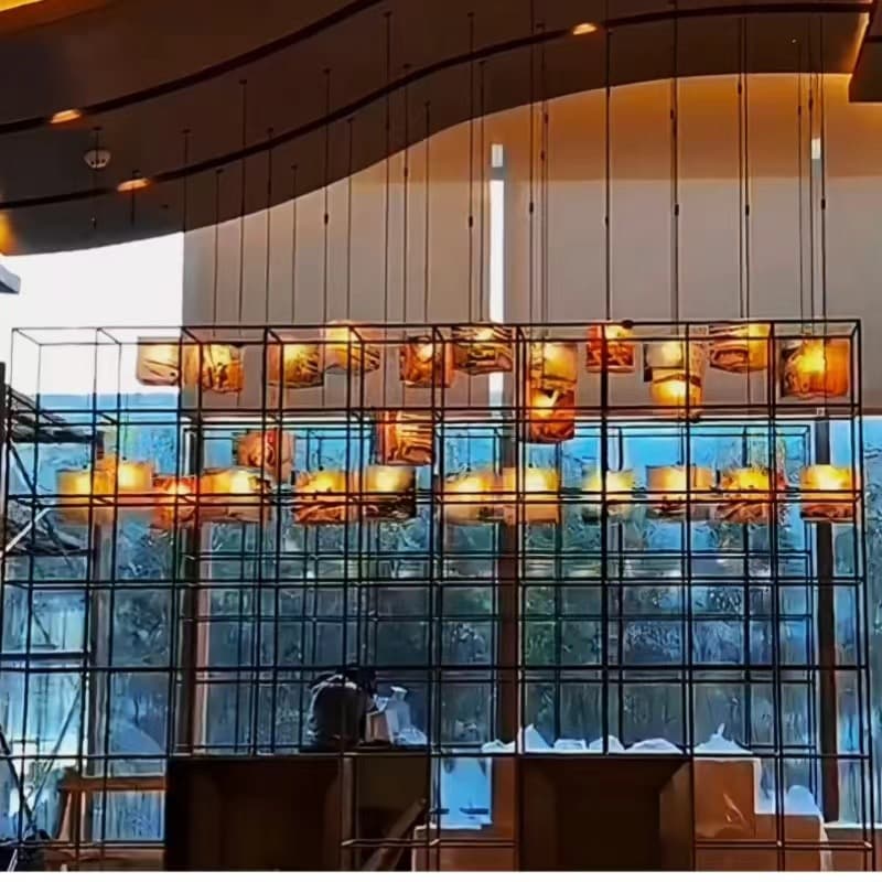 Exhibition hall design and decoration, sales office model, TV water droplet matrix art installation, 3D floating lifting ball, LED lighting