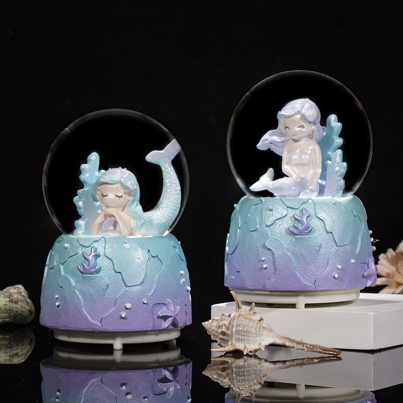 Dreamy Mermaid Princess Snow Globe Light-Up Music Box Home Desktop Decorative Ornament Birthday Gift