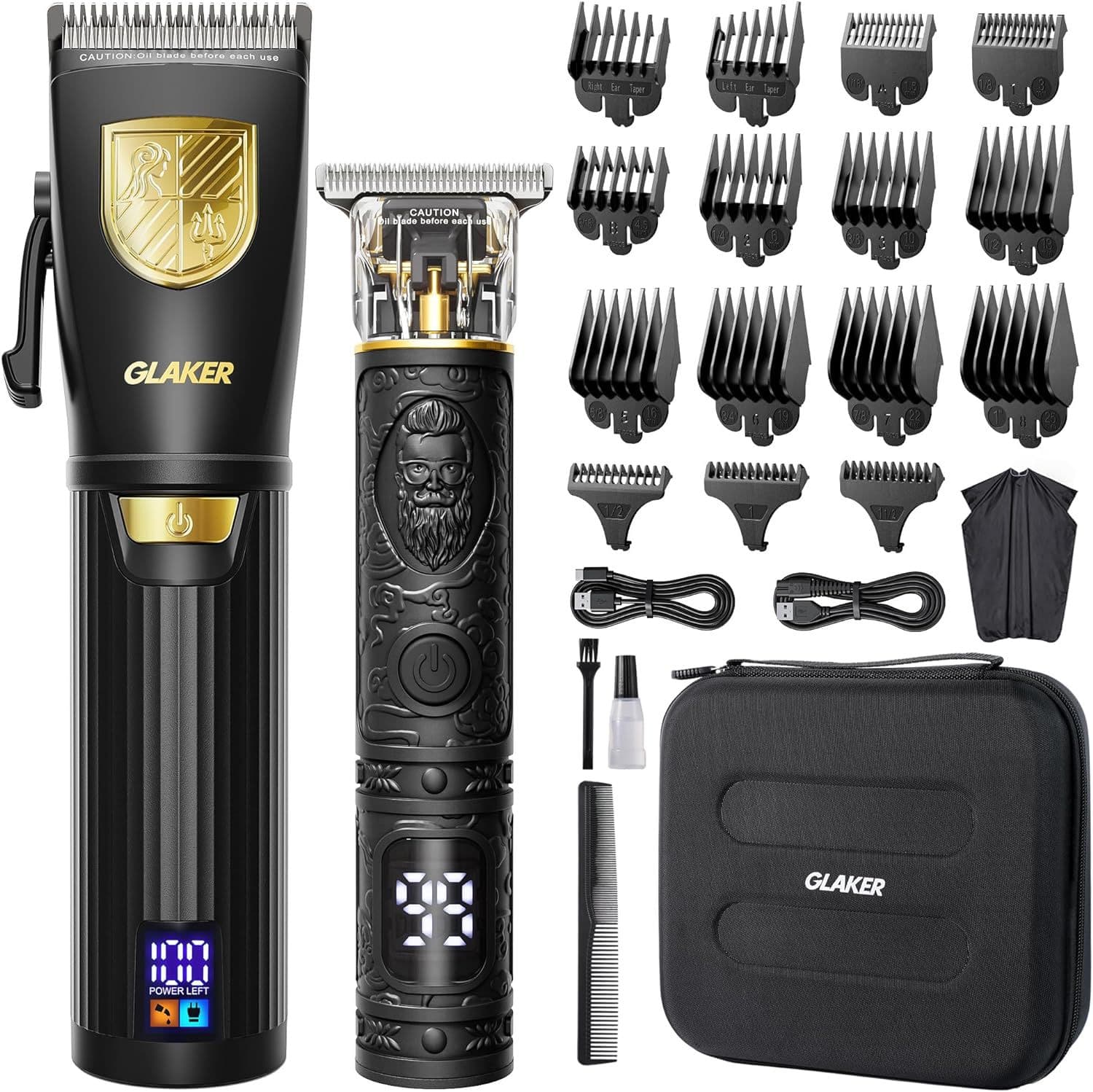 Glaker Cordless Hair Clipper Men's Hair Clipper and Trimmer Set with LED Display