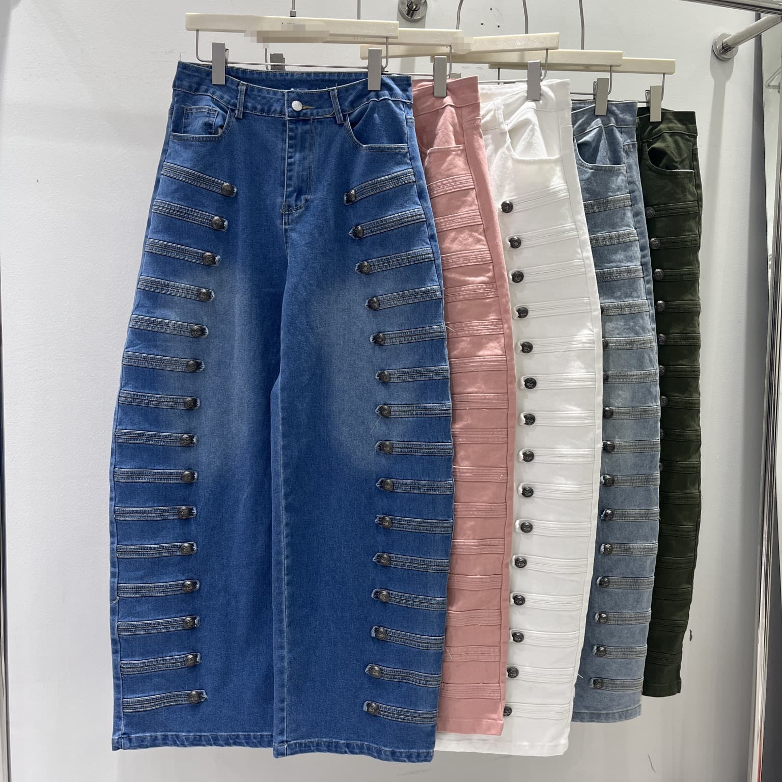 European Retro Heavy-Duty Double-Breasted 3D Embellished Stretch Jeans 26 Summer Fashion Versatile Wide-Leg Long Pants Trend