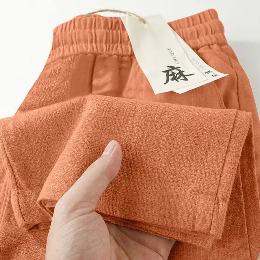 Women's Pure Linen Wide-Leg Pants, Summer Straight Casual Elastic Waist Trousers, Literary and Versatile Loose Thin Cotton Linen Pants