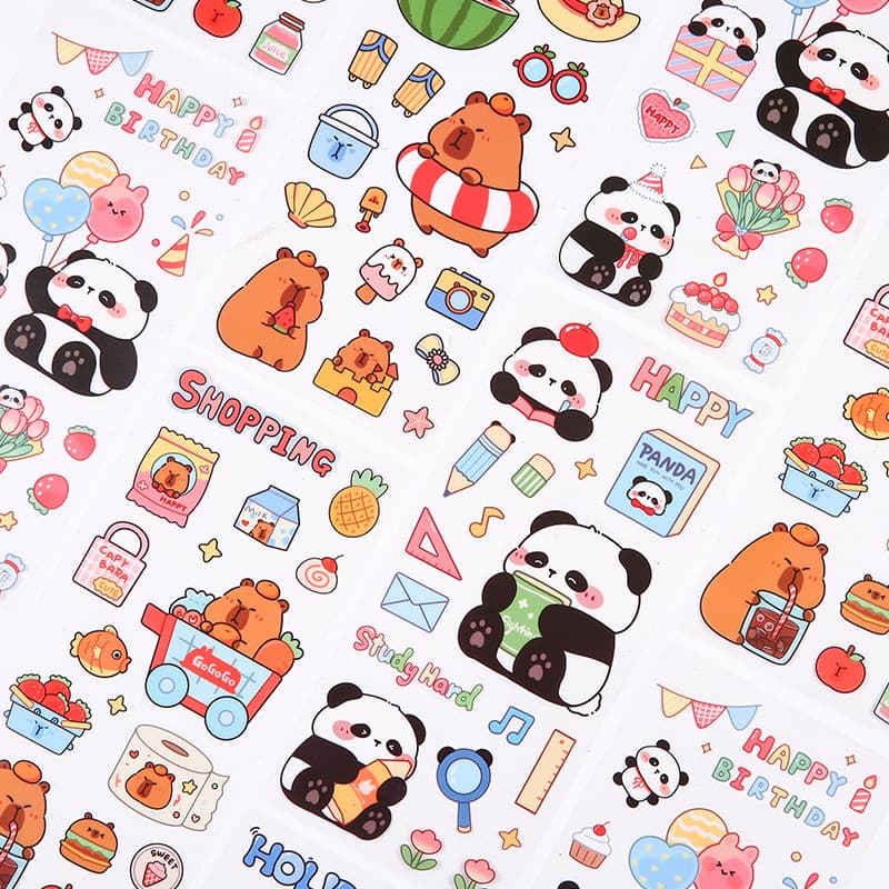Cute Cartoon Panda Capybara Planner Stickers High Aesthetic DIY Scrapbook Supplies Water Bottle Decals