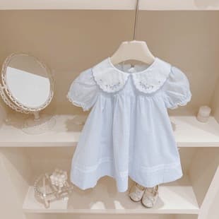 Girls' Korean-Style Dress, New Summer 2026, Elegant Embroidered Princess Dress, Short Sleeve, Children's Clothing