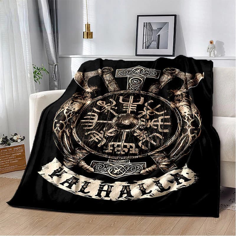 Nordic Viking Retro Pattern Flannel Blanket Soft Warm Home Sofa Bed Throw Blanket for Kids and Adults